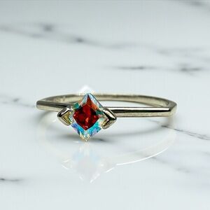 New Sterling Silver & Rainbow Square-Cut CZ Ring, Size 7